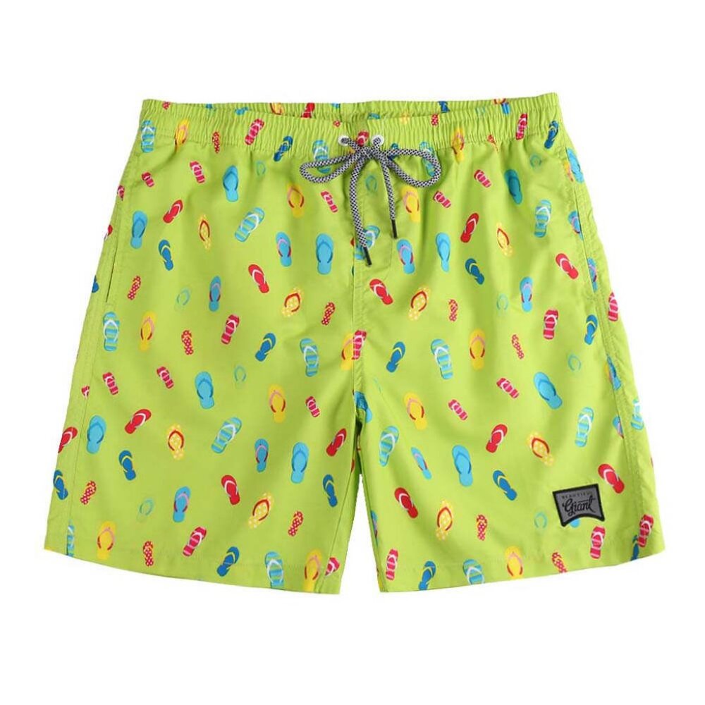 Boys' Lime Flip-flops Print Swim Trunks with Mesh Liner